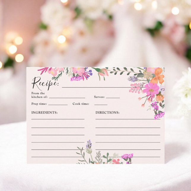 Romantic pastel wild flowers spring bridal recipe  invitation (Romantic pastel wild flowers spring bridal recipe invitation)