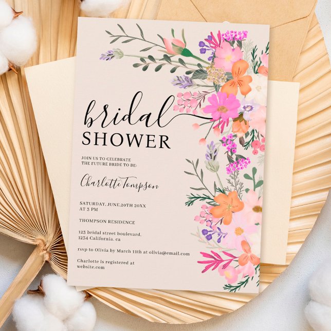 Romantic pastel wild flowers spring bridal shower invitation (Creator Uploaded)
