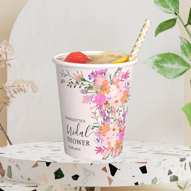 Romantic pastel wild flowers spring bridal shower paper cups (Romantic pastel wild flowers spring bridal shower paper cups)
