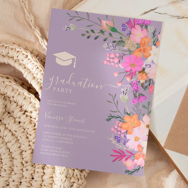 Romantic pastel wild flowers spring graduation invitation (Creator Uploaded)