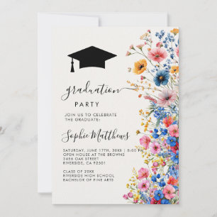 Romantic  pastel wild flowers spring graduation invitation