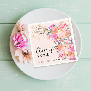 Romantic pastel wild flowers spring graduation napkin