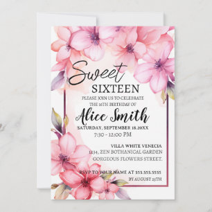 Romantic pastel wild flowers spring sweet 16  invitation
