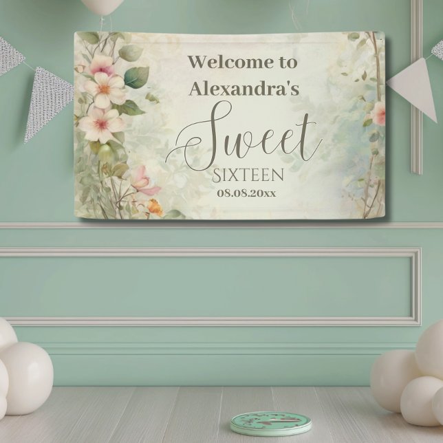 Romantic Pastel Wildflowers Sweet 16 Banner (Creator Uploaded)