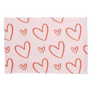 Romantic pattern - love red hearts pink background pillowcase