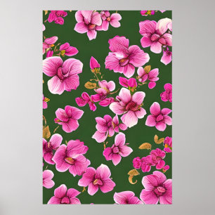 Romantic pattern of purple orchids poster