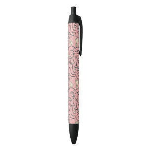 Romantic Pattern with Hearts and Birds Black Ink Pen