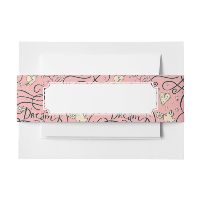 Romantic Pattern with Hearts and Birds Invitation Belly Band (Front Example)