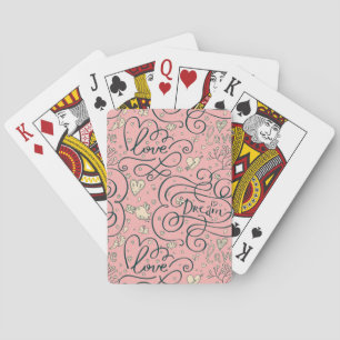 Romantic Pattern with Hearts and Birds Playing Cards