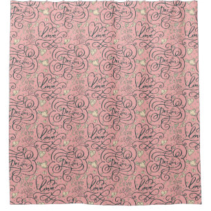 Romantic Pattern with Hearts and Birds Shower Curtain
