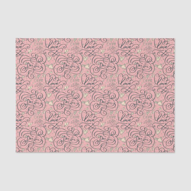 Romantic Pattern with Hearts and Birds Tissue Paper (Front)