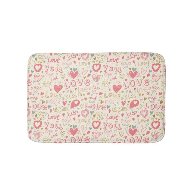Romantic Pattern with Hearts and Lips Bath Mat (Front)