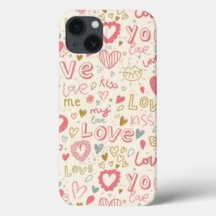 Romantic Pattern with Hearts and Lips iPhone 13 Case