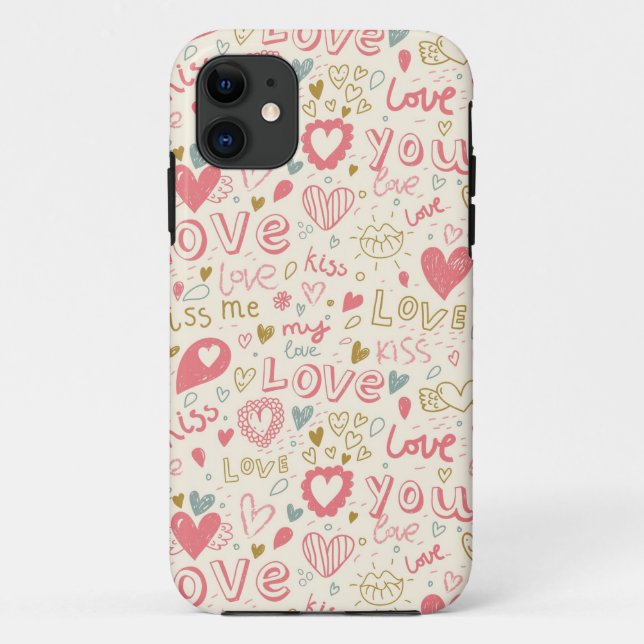 Romantic Pattern with Hearts and Lips Case-Mate iPhone Case (Back)