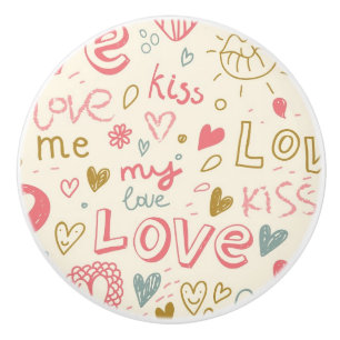 Romantic Pattern with Hearts and Lips Ceramic Knob