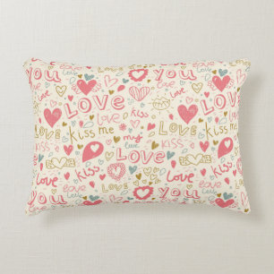 Romantic Pattern with Hearts and Lips Decorative Cushion
