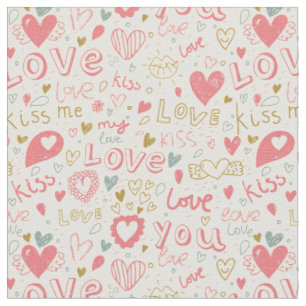 Romantic Pattern with Hearts and Lips Fabric