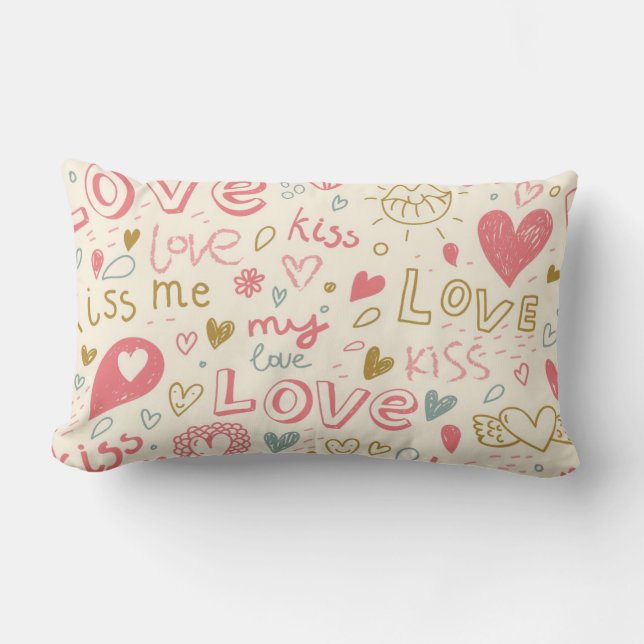 Romantic Pattern with Hearts and Lips Lumbar Cushion (Front)