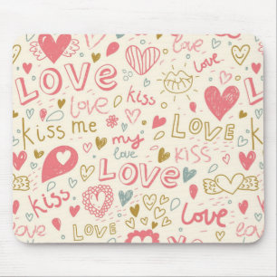 Romantic Pattern with Hearts and Lips Mouse Mat