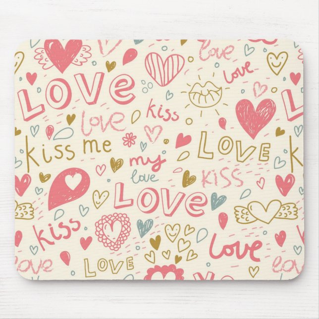 Romantic Pattern with Hearts and Lips Mouse Mat (Front)