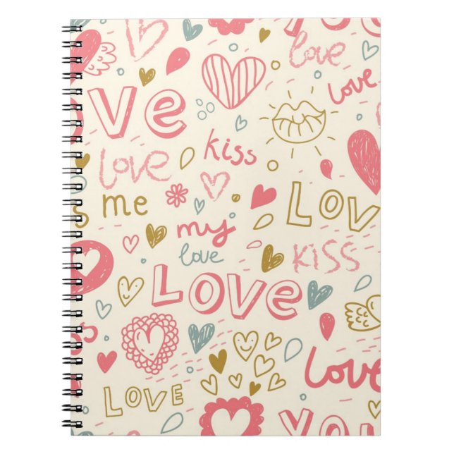 Romantic Pattern with Hearts and Lips Notebook (Front)
