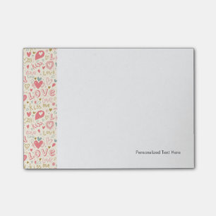 Romantic Pattern with Hearts and Lips Post-it Notes