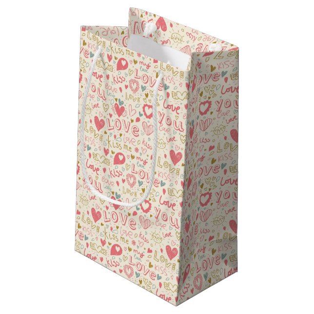 Romantic Pattern with Hearts and Lips Small Gift Bag (Back Angled)