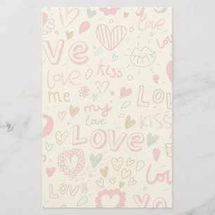 Romantic Pattern with Hearts and Lips Stationery