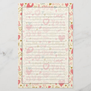 Romantic Pattern with Hearts and Lips Stationery