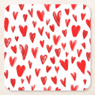 Romantic pattern with hearts, symbol of love square paper coaster