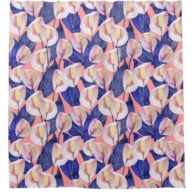 Romantic Peace Lily Pattern  Shower Curtain (Front)