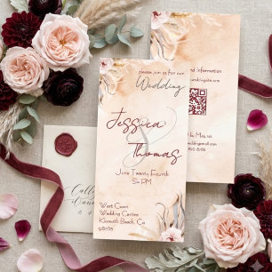 Romantic Peach and Grey Watercolor Floral Wedding Invitation