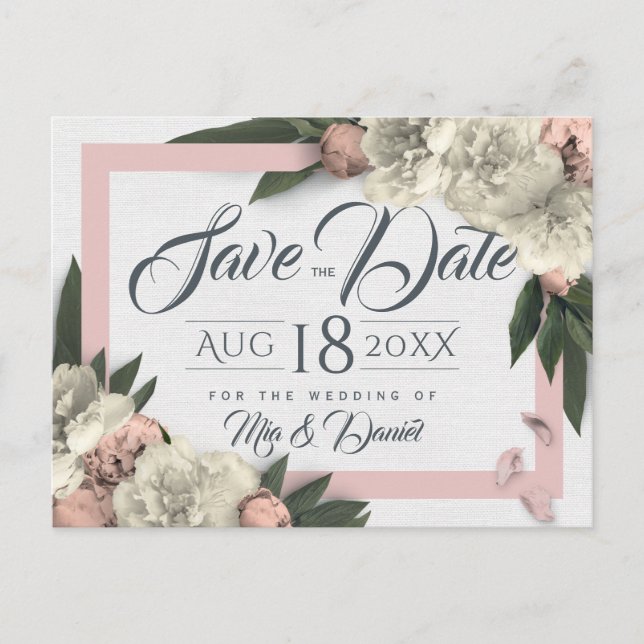 Romantic Peach and White Floral Peonies Postcard (Front)