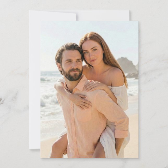 Romantic Peach Beach Photo Invitation (Front)