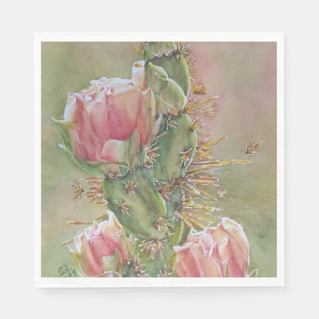 ROMANTIC PEACH CACTUS FLOWERS  PARTY NAPKIN (Front)