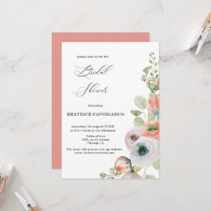 Romantic Peach Coral Floral Bridal Shower Card