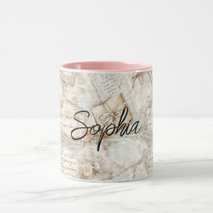 Romantic Peach Floral Letters Mug