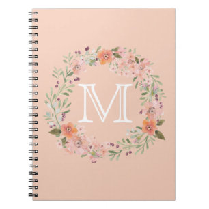 Romantic Peach Floral monogram Notebook