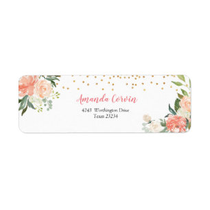 Romantic Peach Floral Return Address Label