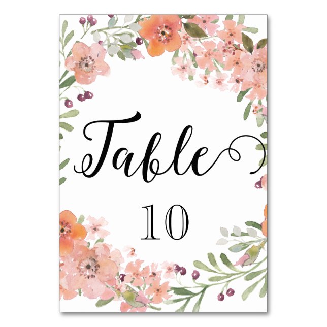 Romantic Peach Floral Table Number (Front)