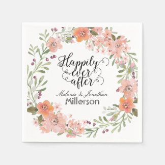 Romantic Peach Floral Wedding Napkin