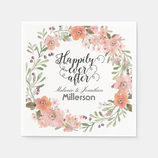 Romantic Peach Floral Wedding Napkin (Front)