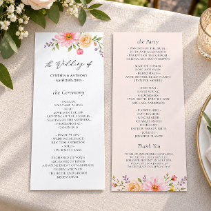 Romantic Peach Floral Wildflower Wedding Ceremony Programme