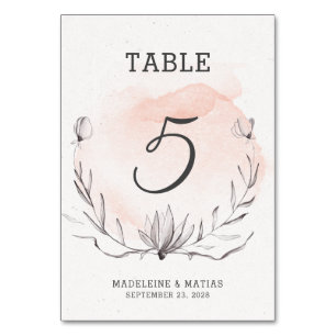 Romantic peach & grey floral wedding table number