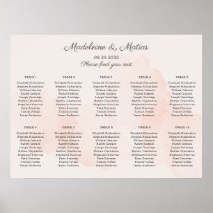 Romantic peach & grey wedding seating chart