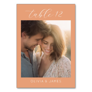 Romantic Peach Minimalist Photo Table Number