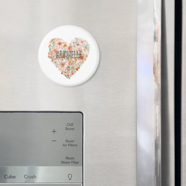 Romantic Peach Mint Floral Heart Magnet (In Situ (Fridge))