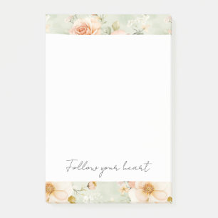 Romantic Peach Mint Pretty Roses Floral Post-it Notes