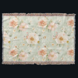 Romantic Peach Mint Pretty Roses Floral Throw Blanket<br><div class="desc">Romantic Peach Mint Pretty Roses Floral</div>