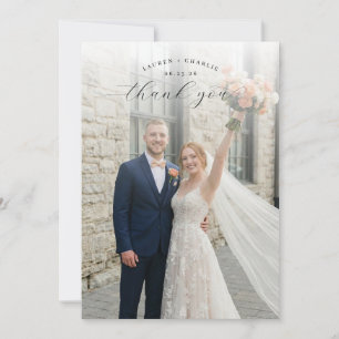 Romantic Peach Navy Photo Thank You Card